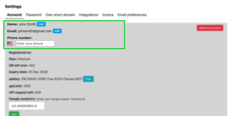 qr code account settings menu