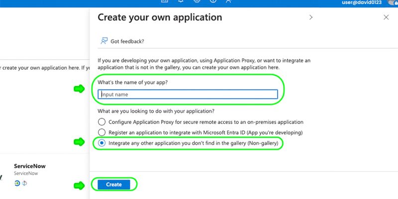 Create application Azure active directory
