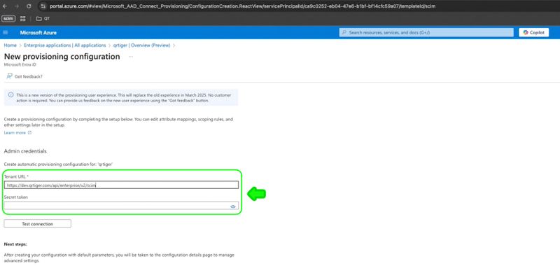 New provisioning configuration SCIM provisioning configuration