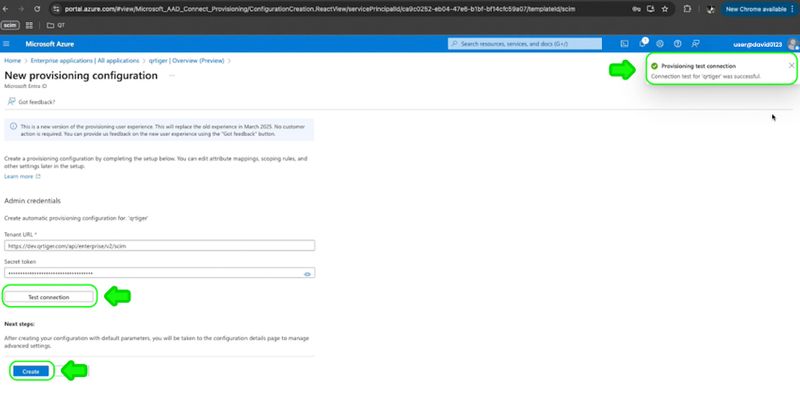 Test connection Configure scim provisioning