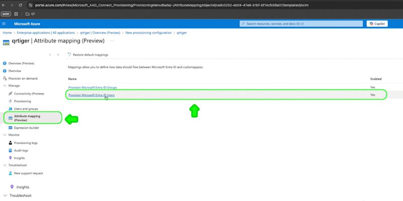 Attribute mapping MS azure attribute mapping