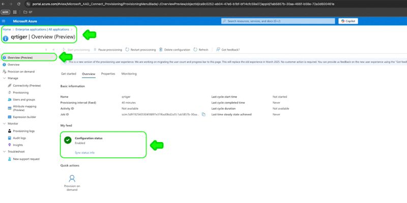 Configuration status MS azure configuration