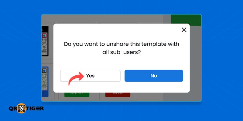Unshare template prompt with options Unshare template confirmation prompt
