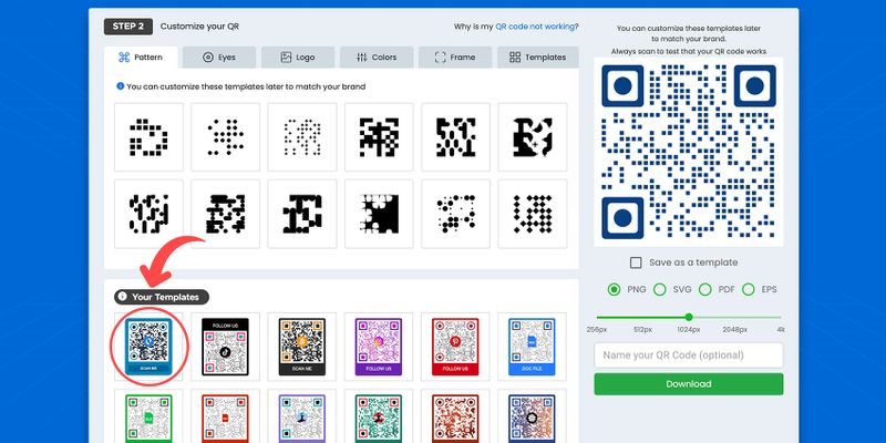 Saved QR code templates Select QR template to unshare