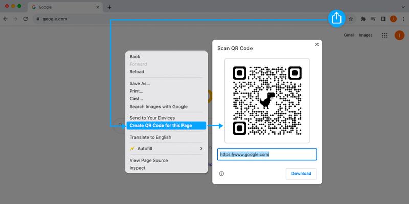 Url QR code on chrome
