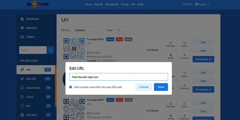 Inputting a new content for QR code Edit content on QR code