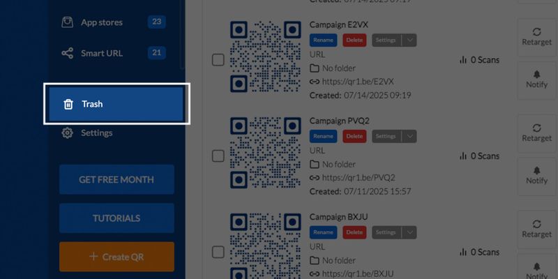 QR code trash folder