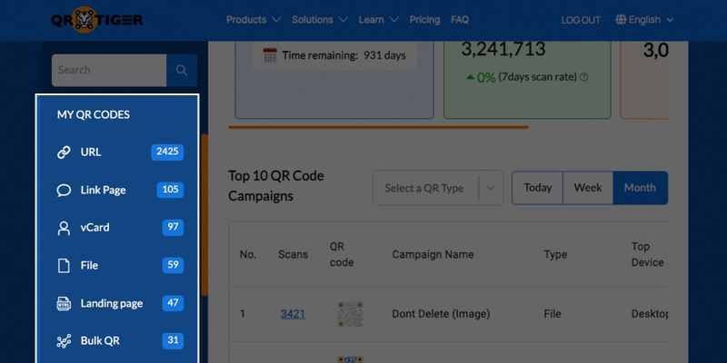 Dashboard selection tab