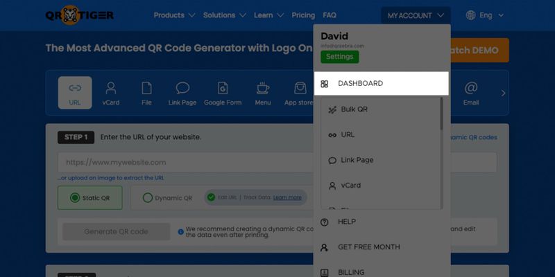 QR tiger dashboard