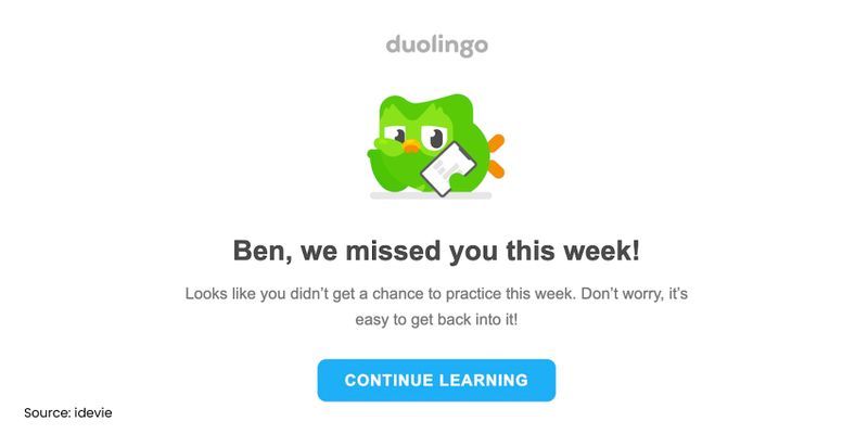 Email marketing copy by duolingo