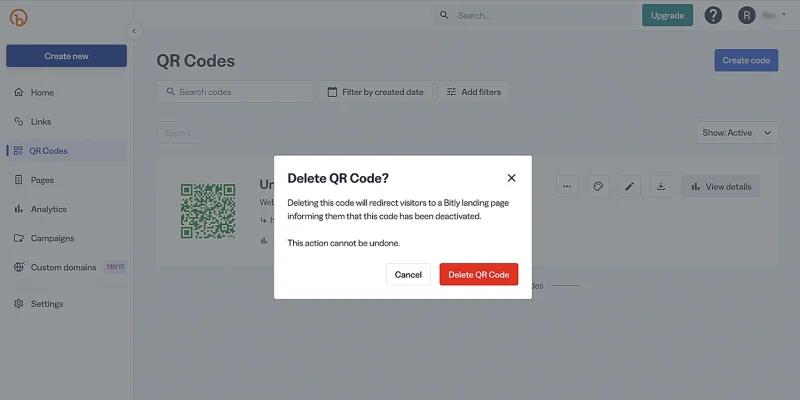 Bityly QR code expiry