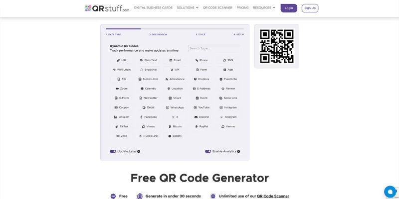 QRstuff QR code generator homepage