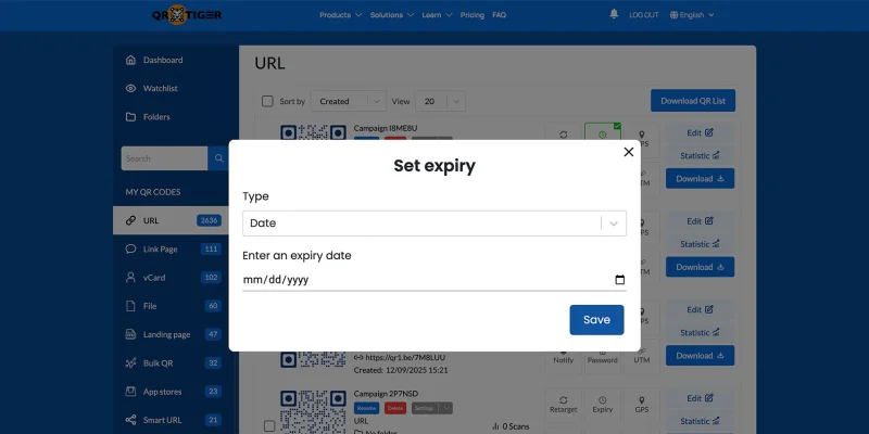 QR tiger expiry feature