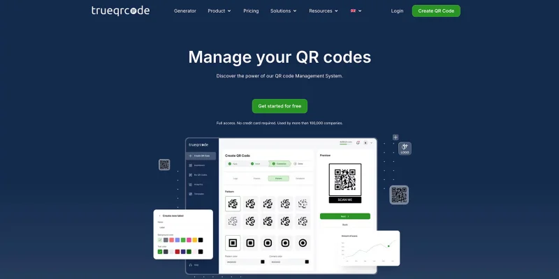 Trueqrcode QR code generator homepage