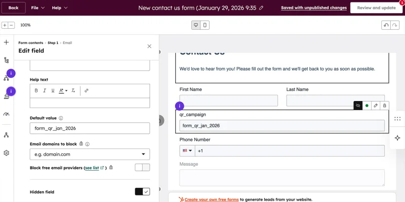 HubSpot form hidden field