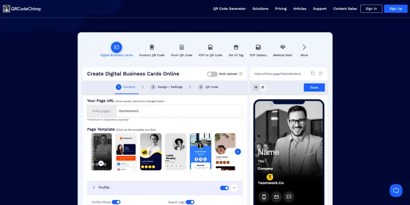 QR Code Chimp digital business card page