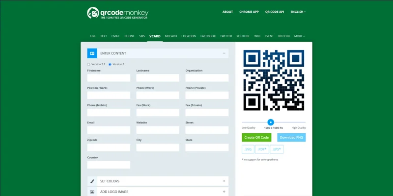 QR code monkey vcard solution
