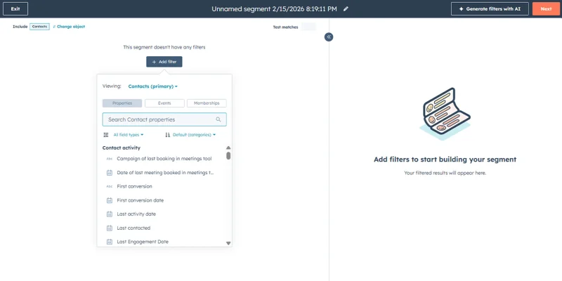 HubSpot contact segmentation filters