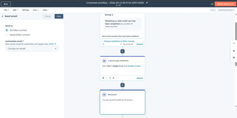HubSpot automated follow up email workflow