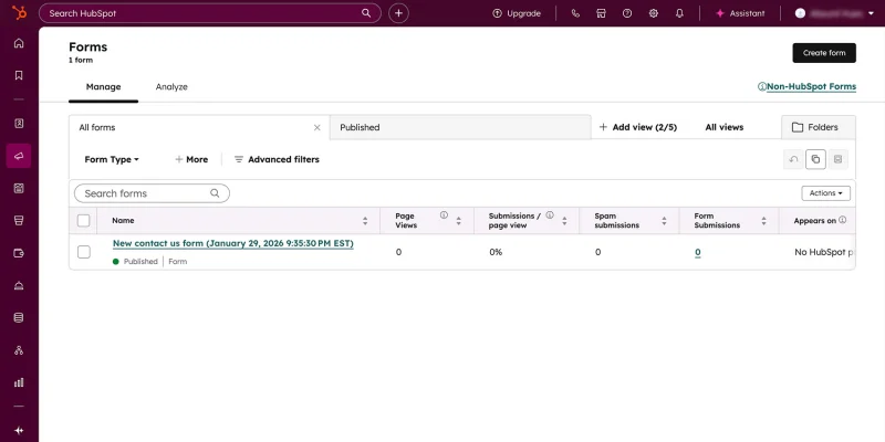 HubSpot form for lead capture