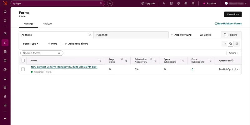 HubSpot form list for QR campaign