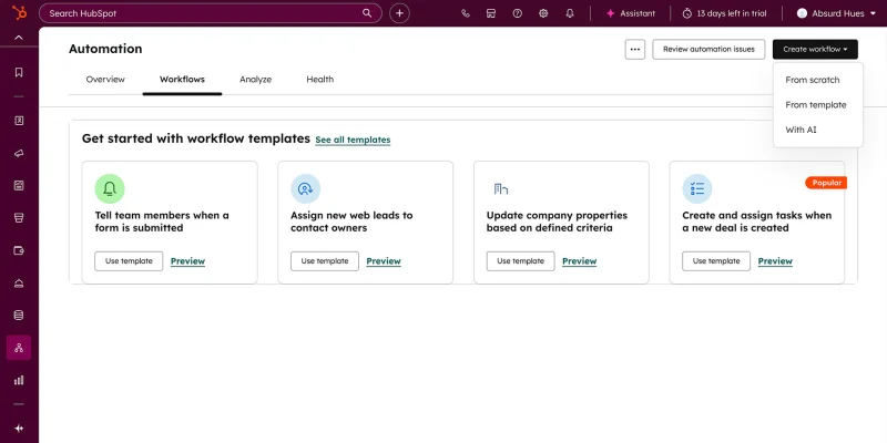 HubSpot workflow templates