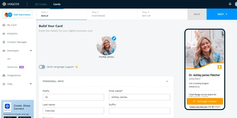 Uniqode digital business card solution