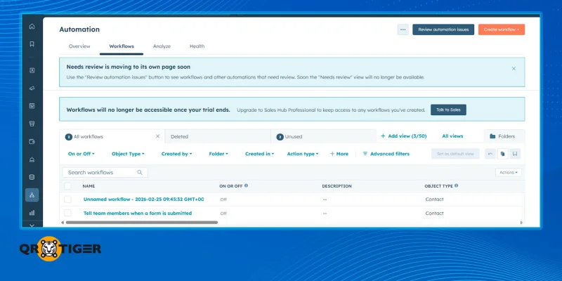 HubSpot workflow automation for QR deal updates
