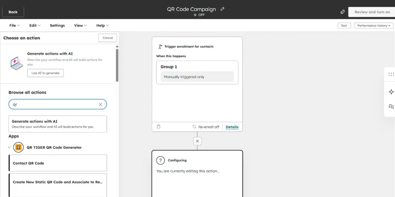 HubSpot QR code workflow setup