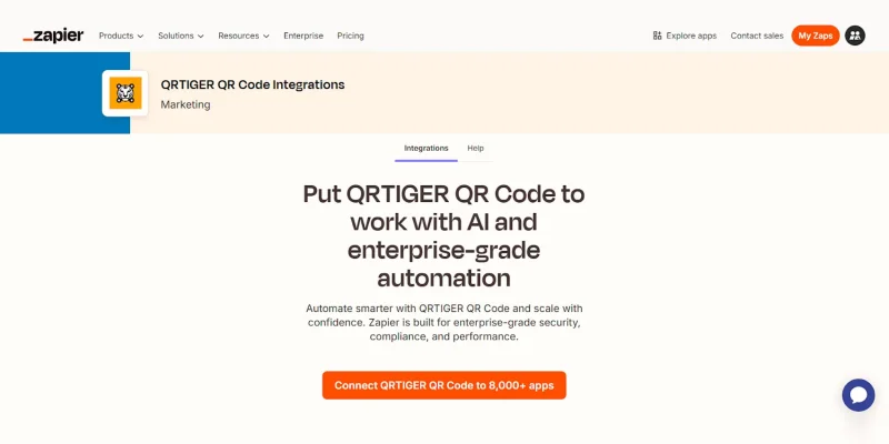 Connect QR TIGER with Zapier apps QR TIGER Zapier integration dashboard