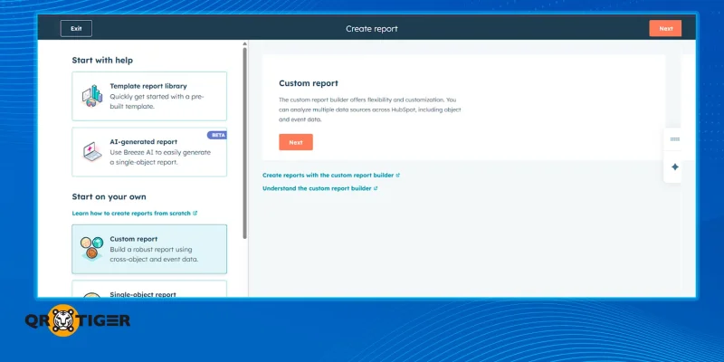 HubSpot custom report builder for QR data