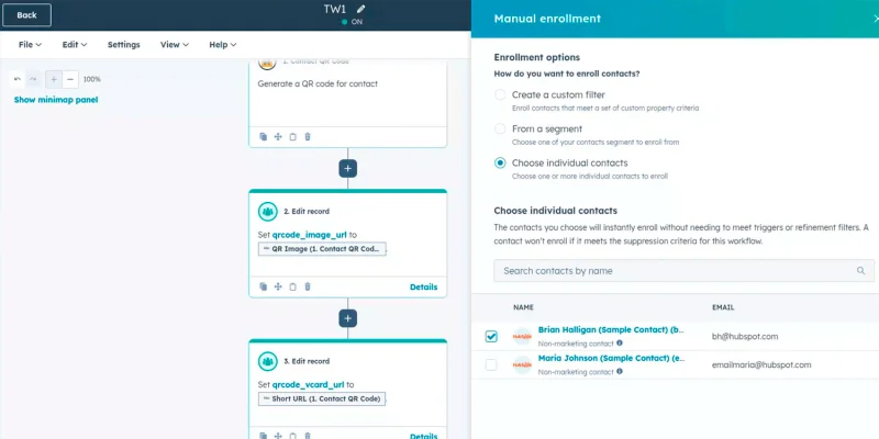 HubSpot workflow QR code action