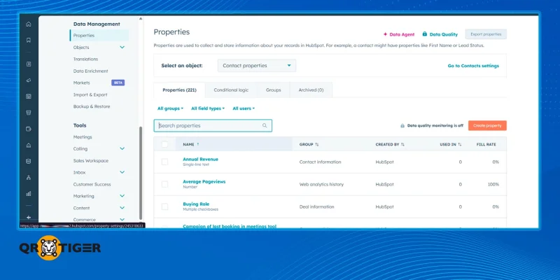 HubSpot contact properties for QR engagement