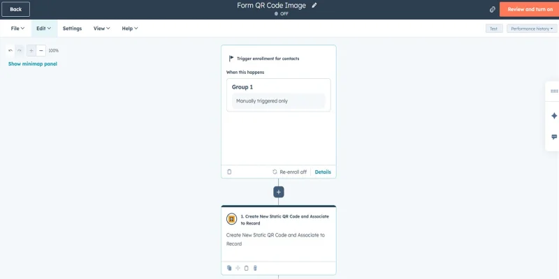 QR code workflow action in HubSpot