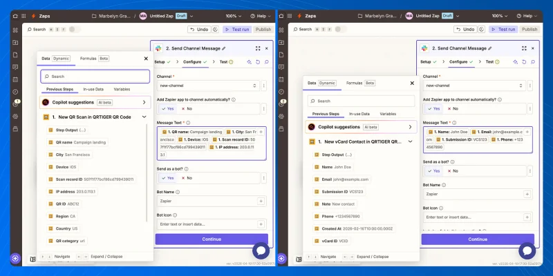 Zapier message fields customized