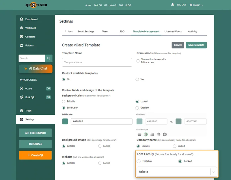 Font family option for new vCard