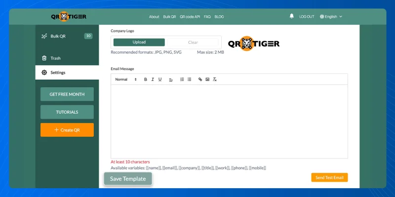 Saving your custom vCard email template
