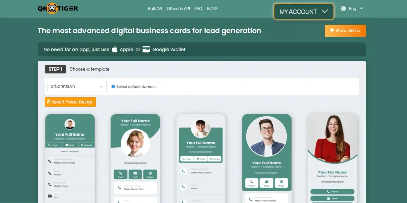 QR TIGER vCard account login