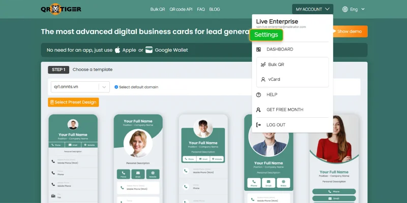 Open Settings from vCard menu