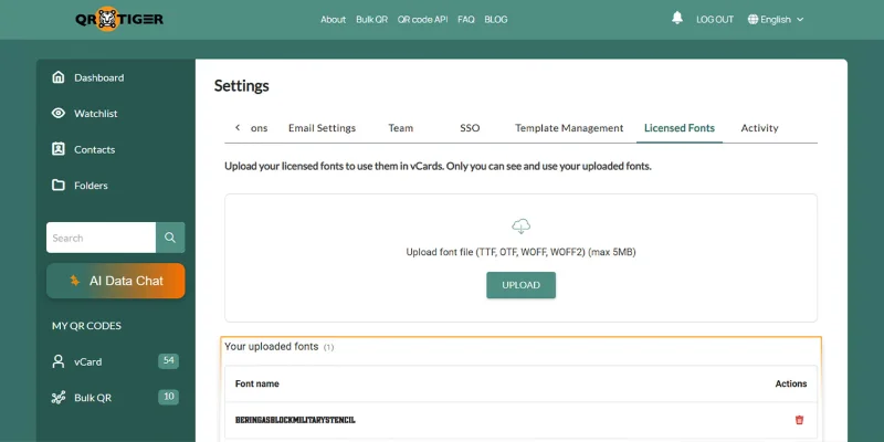 Review uploaded font in font list