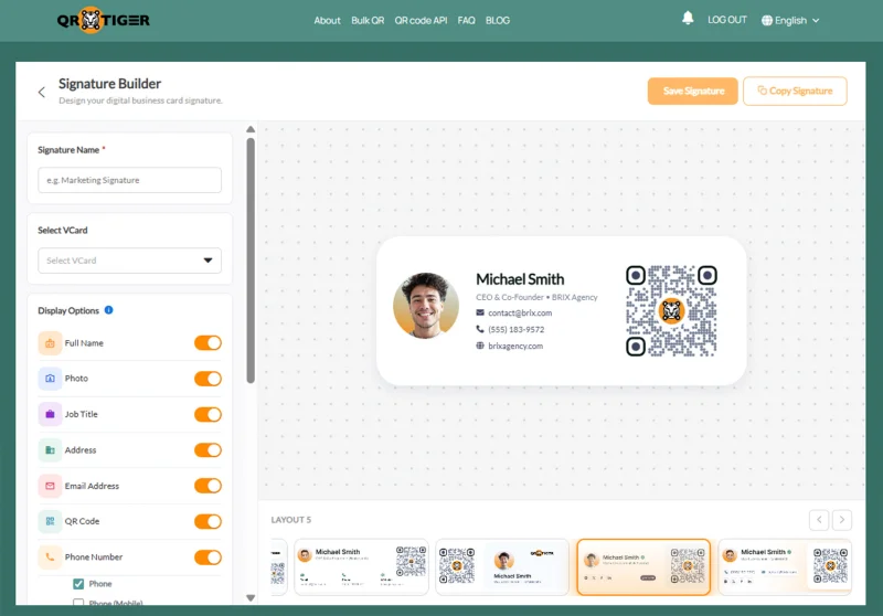Customizing vCard email signature Signature Builder with customization options