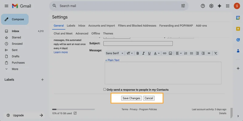 Saving new email signature in Gmail Gmail Save Changes button