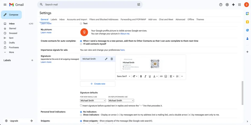 Adding vCard email signature into Gmail vCard Email signature added in Gmail
