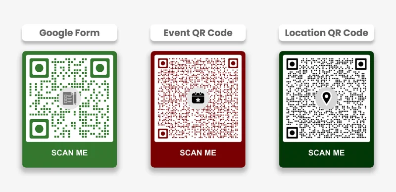 Google Form, Event, and Location QR code samples