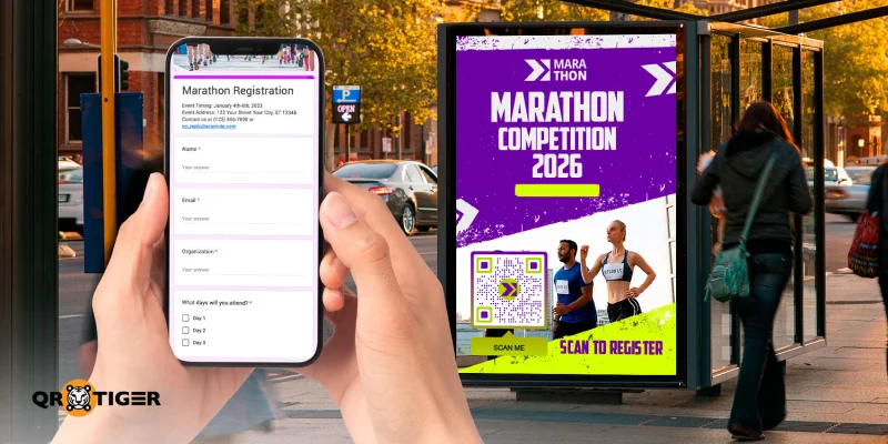 Billboard QR code opens marathon registration form