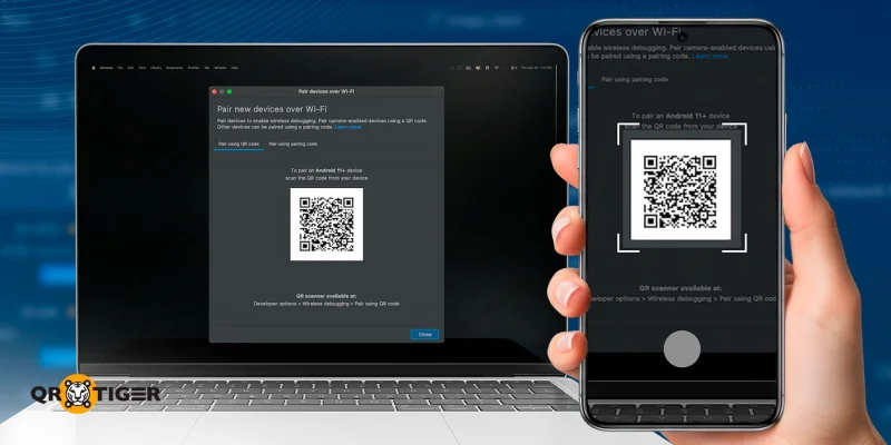 Phone scanning a QR code to enable ADB ADB with QR code