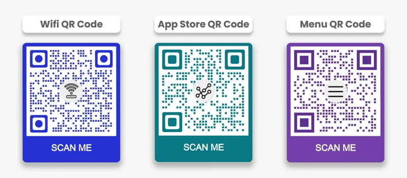 Wifi, App Store, and Menu QR code samples