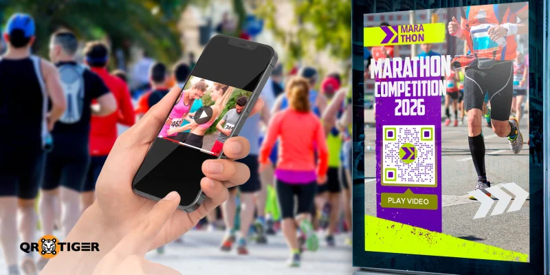 Phone scanning video QR code on poster