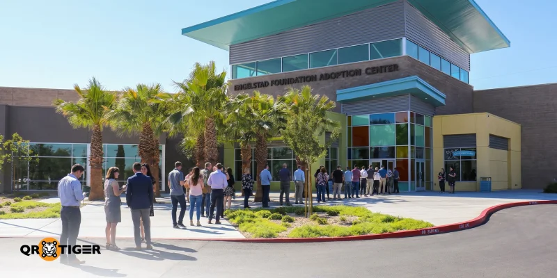 People lined up outside The Animal Foundation