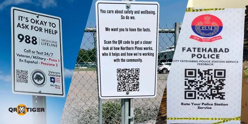Real community signs displaying QR codes
